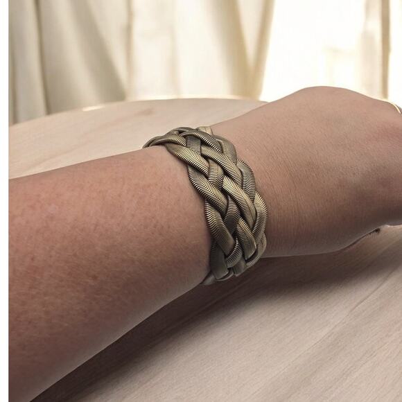 Woven Braided Herringbone Statement 1980s Vintage Bracelet - Picture 3 of 8